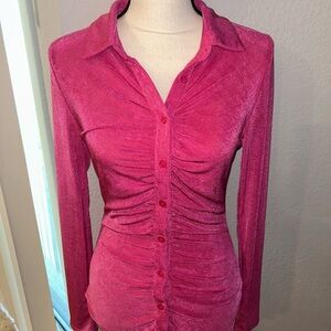 NWT Fashion Nova Hot Pink Slinky Button Down Blouse.🩷
